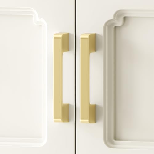Rergy 10 Pack Golden Cabinet Handles Brushed Brass Cabinet Pulls - 4inch Kitchen Drawer Pulls Modern Dresser Drawer Hardware Zinc Alloy Pulls for Kitchen, Livingroom, Bathroom - color: Brushed Gold, size: 4"/102MM Hole Center