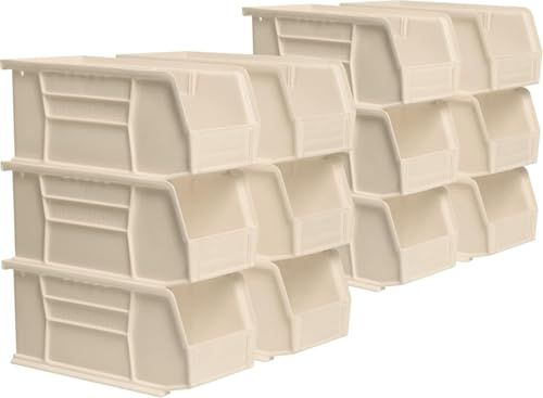 Akro-Mils 30230 AkroBins Plastic Storage Bins, Space-Saving Stackable Bins for Garage, Pantry, Craft Organization, 11" x 5" x 5", Stone, 12-Pack - color: Stone