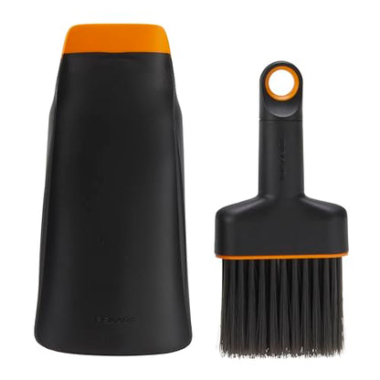 Fiskars Planting Soil Scoop & Brush Set, Dual-Sided Tool for Indoor Digging & Cleanup, Narrow Rigid End & Flexible Dustpan for Potting, Soft Bristles Sweep Debris, Recycled Plastic - style: Soil Scoop & Brush Set