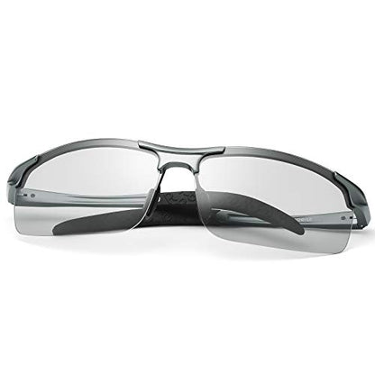 YIMI Men Photochromic Polarized Sports Sunglasses Cycling Fishing Driving Glasses UV Protection Eyeglasses Anti Glare Eyewear - color: 8177 Gun Color
