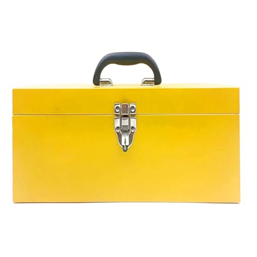 16" Metal Tackle Box Large Tool Box Organizer Portable Metal Toolbox Organizer for Household Warehouse Tools Storage - color: Yellow