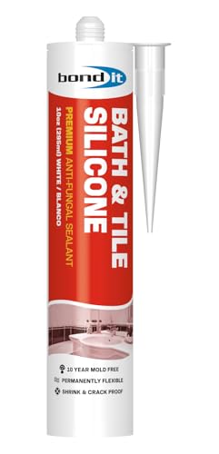 Bond It Bath & Tile Silicone, Premium Long Term Acetoxy Sealant, Waterproof Flexible Sanitary Silicone - Bathrooms, Kitchens, Showers, Tubs, Sinks, Countertops, Backsplashes, 10 oz, White - color: White