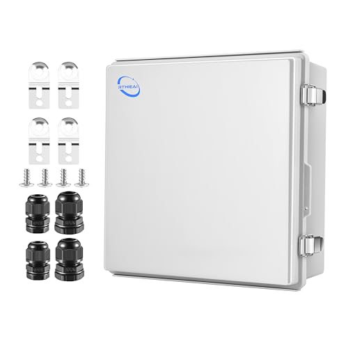 RTHIEAI Waterproof Outdoor IP67 Junction Box (13"x13"x5.1") with Mounting Plate, Hinged Grey Cover and Wall Brackets - Weatherproof ABS Plastic Electrical Enclosure for DIY Projects (330x330x130mm) - color: Grey Cover, size: 13"x13"x5.1"