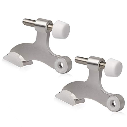 2 Pack Hinge Pin Door Stopper Brushed Satin Nickel - Adjustable Heavy Duty Hinge Pin Door Stop with White Rubber Bumper Tips - color: Satin Nickel, size: 2 Pack