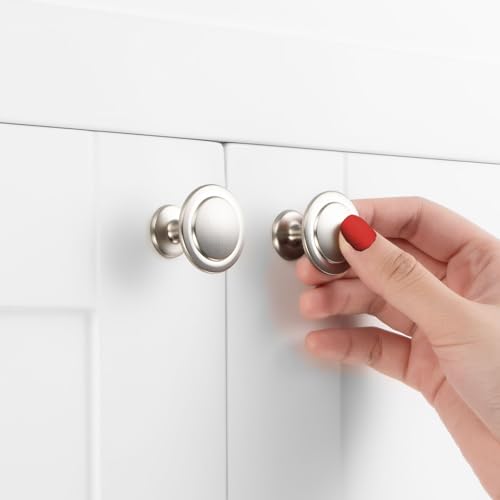 Brushed Nickel Cabinet Knobs Nickel Drawer Knobs, 10 Pack 1-1/4 Inch, 8222 Round Single Hole Cabinet Pulls for Kitchen Cabinets Drawers Bedroom Dresser Cupboard Bathroom Vanity - color: Brushed Nickel, size: 1-1/4 Inches, style: 10 Pack Round Knob