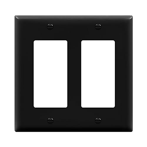 ENERLITES Decorator Light Switch or Receptacle Outlet Wall Plate, Size 2-Gang 4.50" x 4.57", Unbreakable Polycarbonate Thermoplastic, UL Listed, 8832-BK, Black - color: Black, size: Standard Size