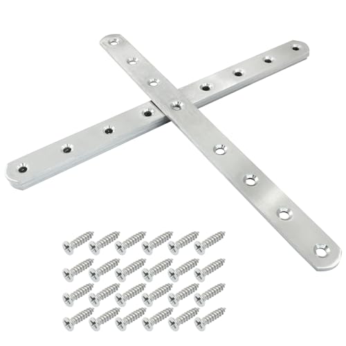 4 Pack 10 Inch Stainless Steel Flat Plate Straight Bracket Flat Metal Brace Bracket, 250mm Metal Brackets Mending Repair Plate Brace with Screws for Wood Straight Brace - size: 10"-250mm-Silver