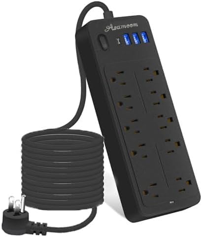 25 FT Power Strips with Surge Protection 1625W/13A,10 Outlets with 4 USB Ports (1 USB C) Long Extension Cord with Multiple Outlets 14-in-1 1700J 16Awg Flat Plug Power Strip Protector Black ETL Listed - color: Black, size: 25ft