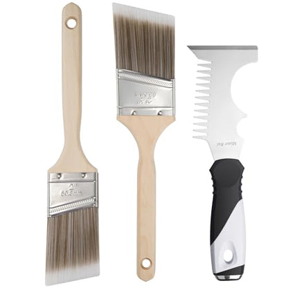 Mister Rui Paint Brush Set with Comb, 2" & 2.5" Angled Sash Brushes, Paint Brush Cleaner Tool, Commercial Grade for Trim, Cabinets & Rollers - size: 3PCS, 2", 2.5", Paint Comb