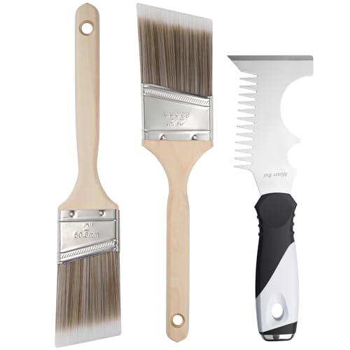 Mister Rui Paint Brush Set with Comb, 2" & 2.5" Angled Sash Brushes, Paint Brush Cleaner Tool, Commercial Grade for Trim, Cabinets & Rollers - size: 3PCS, 2", 2.5", Paint Comb