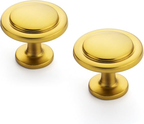 Ravinte 30 Pack Brushed Brass Cabinet Pulls - 1-1/4 inch Kitchen Cabinet Knobs & Drawer Pulls for Dresser Drawers - color: Brushed Brass