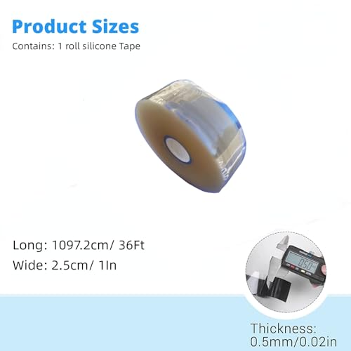 Self Sealing Fusing Silicone Tape Clear, 1 in Wide 36Feet Heavy Duty & Leak Proof Rubber Waterproof Hose Tape Pipe for Water Emergency Pipeline Repair Cable Winding Insulating (0.5mm in Thickness) - color: Clear, size: 1-Inch x 36-Feet
