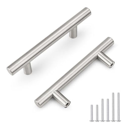 Probrico 5 Pack Hole Centers (76mm) 3inch Brushed Nickel Cabinet Pulls Stainless Steel Drawer Handles Euro Style T Bar Dresser Pull Handle Length 127mm(5inch) - color: Brushed Nickel, size: Hole Centers: 3"