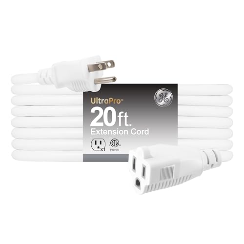 GE Outdoor Extension Cord Waterproof, Heavy Duty, 16AWG 3, 13 Amp 20 Ft, Long, UL Listed, White Outdoor Extension Cord, 81598 - style: 20 Ft White Cord