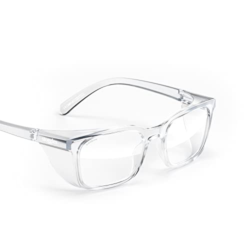 Stoggles Rectangle Z87.1 Certified Safety Glasses, Blue-Light, UV Blocking Lens, Top & Side Shield, Anti-Fog, Stylish Eyewear - color: Clear, size: Medium Standard Fit