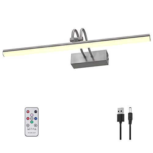 RAIFOOLLY Picture Light, Picture Lights for Wall Cordless, 16inch with Timer and Dimmable, Battery Operated Wall Lights for Display Gallery Painting Art Frame Portrait - Black Steel - color: Black Steel, size: 16"