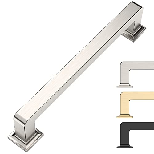 9BUILD 6 Pack 5 Inch Kitchen Cabinet Handles - Brushed Satin Nickel Cabinet Pulls - Cupboard Handles - color: Brushed Satin Nickel, size: 5"/128MM Hole Center, style: 6 Pack