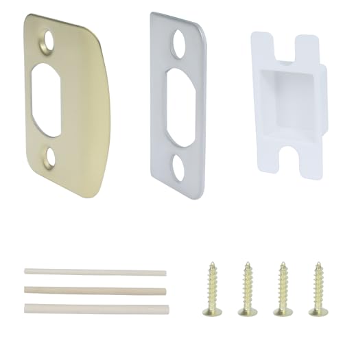 Door Latch Strike Plate, Stainless Steel Door Lock Plate Repair Kit with Spacer Shim, Universal Security Striker for Fix Door Won’t Latch, Indoor or Outdoor Security Reinforcement (Gold) - color: Gold