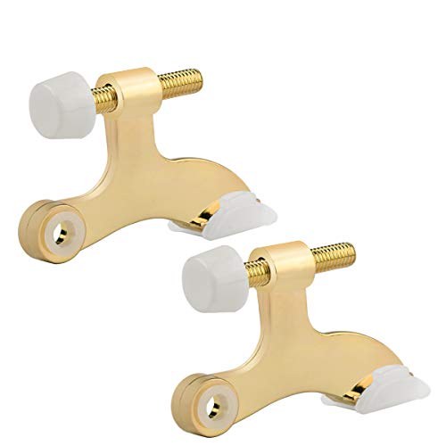 HOMOTEK 2 Pack Hinge Pin Bright Brass Door Stopper, Gold Door Stops, Adjustable Deluxe Heavy Duty Door Stopper 2-1/2"x1-3/4”,with White Rubber Bumper Tips - color: Bright Brass, size: 2 Pack