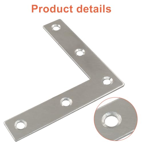 Bivethoi 10 Pack Repair Mending Bracket Plate, Stainless Steel Flat L Brackets, Flat Angle Corner Brace Bracket, Heavy Duty L Corner Brace Joining Plate with Screws(80 mm x 80 mm) - size: 80*80mm/3.15*3.15''(10 pcs)