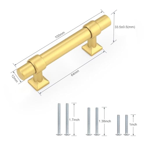 5Pack Hole Centers 2.5inch(64mm) Brushed Brass Cabinet Handles T Shaped Kitchen Cabinet Pulls Hardware Pull Handle for Cabinets Dressers 4inch Total Length - color: Brushed Brass, size: Hole Centers: 2.5inch