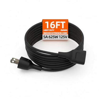 Power Extension Cord Black Polarity Cable Cord Indoor Use with 125V 5A 625W 2-Prong 2 Outlets Ideal for Holiday Lights, Lamps, Security Cameras, Appliance 16FT (1 Pack) - size: 16FT Black (1 Pack)