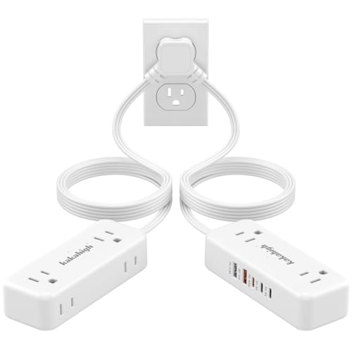 PD30W Split Extension Cord 10FT (5FT on Each Side), Single Flat Plug Twin Extension Cord with 4 AC Outlets, 2 USB-A & 3 USB-C, Nightstand Charging Station for Bedroom, His and Hers - size: 5ft (Pd)