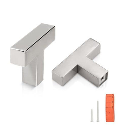 KNOBWELL 6 Pack Single Hole Cabinet Knobs, Brushed Nickel T Bar Square Vanity Knobs Dresser Drawer Pulls - color: Brushed Nickel, size: Single Hole