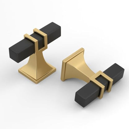 Haliwu 6 Pack 2 Inch Black and Gold Cabinet Knobs Matte Black T-bar Knobs Single Hole Hardware for Dresser and Drawer Kitchen Cupboard - color: Black and Matte Gold, size: 51mm(2 inch)