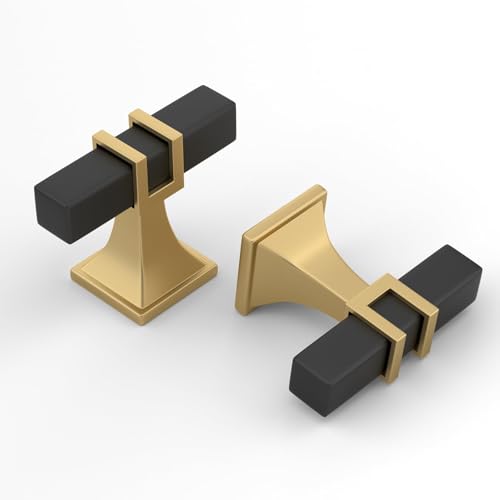 Haliwu 6 Pack 2 Inch Black and Gold Cabinet Knobs Matte Black T-bar Knobs Single Hole Hardware for Dresser and Drawer Kitchen Cupboard - color: Black and Matte Gold, size: 51mm(2 inch)