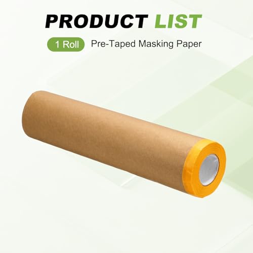 HARFINGTON Pre-Taped Masking Paper, 24" x 49 ft Paint Adhesive Protective Paper Painter Tape and Drape for Masking Auto Body Covering Wall Skirting Frames, Yellow - color: Yellow, size: 24 IN x 49 FT