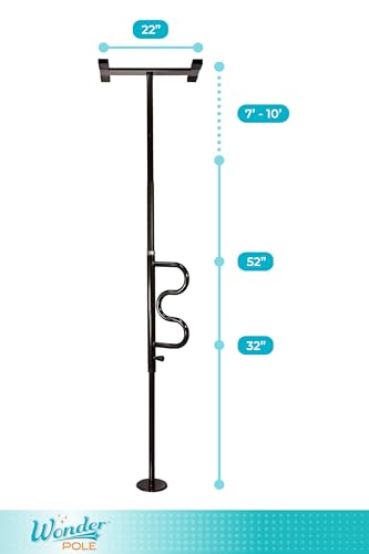Stander Wonder Pole, Security-Pole and Curve Grab Bar, Tension Mounted Floor to Ceiling Transfer-Pole for Seniors, Elderly Adults, Bathroom Safety Assist and Stability Rail, Black - color: Metallic Black