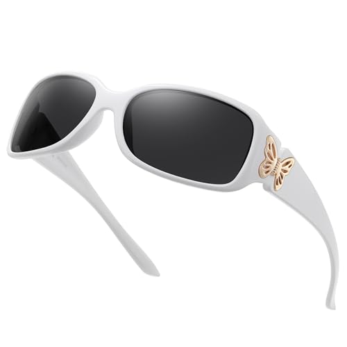 HAOLOTA Women's Polarized Sunglasses - Fashionable Wraparound Butterfly Design with UV400 Protection - color: A11 White Frame/Grey Lens