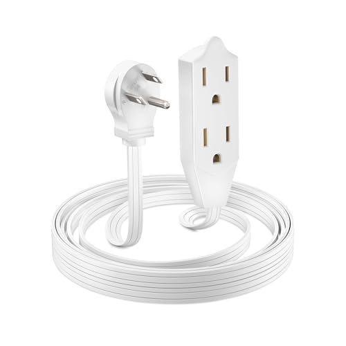 Maximm Extension Cord 6 Feet Flat Plug/Wire, Multi Outlet - 3 Prong Angled Plug Extension Cord - White UL Certified - color: White, size: 6 Feet, style: 1 Pack