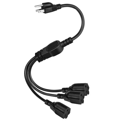 3 Prong 1 to 3 Outlet Power Cord Splitter Cord, 1.6FT 16AWG 10A/1250W, NEMA 5-15P to 3X NEMA 5-15R Y Style 3-Outlet Extension Cord for Home, Room, Office (Black) - style: 1 to 3