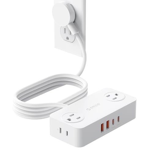 ORICO Power Strip with USB Port, 5Ft Extension Cord with Multiple Outlets for Desk, 8 in 1 Charging Station (AC*4, USB-C*2, USB-A*2) Desktop Accessories for Home, Office, Dorm Room - CPR20 White - color: White