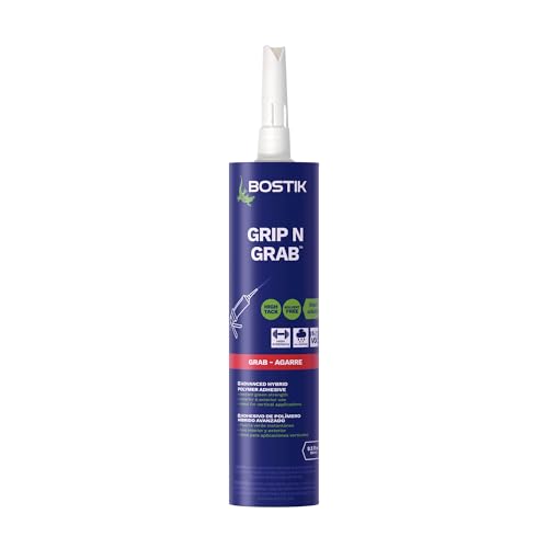 BOSTIK Grip n Grab 9.5oz Instant Grab Premium Heavy Duty Adhesive Glue | Professional Grade | Internal External Waterproof Low Odor Fast Cure | Wood Concrete Drywall Metal & More | 1 Cartridge