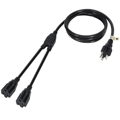 2 Way Power Cord Splitter Cable 3 Ft-3 Prong 1 to 2 Extension Cord-Outlet Saver-Elecan Male to Female Y Splitter Power Extension Cable Strip–UL Certified SJTW 16 Gauge 13 A/125 V–Black - size: 3FT