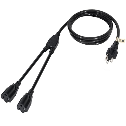 2 Way Power Cord Splitter Cable 3 Ft-3 Prong 1 to 2 Extension Cord-Outlet Saver-Elecan Male to Female Y Splitter Power Extension Cable Strip–UL Certified SJTW 16 Gauge 13 A/125 V–Black - size: 3FT