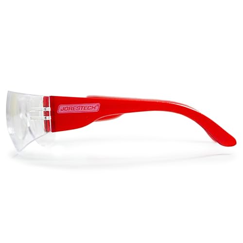 JORESTECH Safety Glasses, ANSI Z87+ Compliant, Impact-Resistant Polycarbonate Lenses, UV Protection, Anti-Scratch Coating, 12-Pack - color: Red-clear