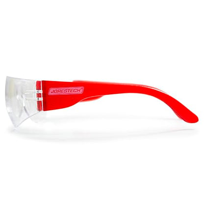 JORESTECH Safety Glasses, ANSI Z87+ Compliant, Impact-Resistant Polycarbonate Lenses, UV Protection, Anti-Scratch Coating, 12-Pack - color: Red-clear