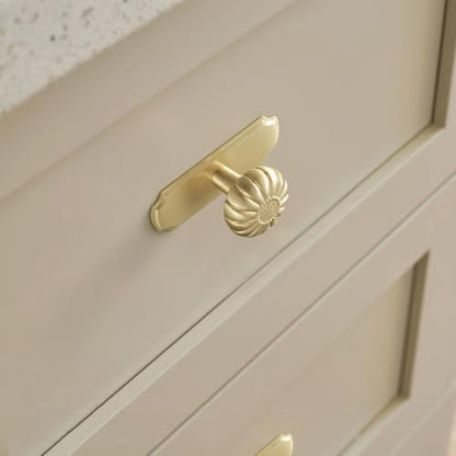 Solid Brass Cabinet Knob with Backplate, Brushed Brass Pumpkin Drawer Pull for Kitchen, Bathroom Handle, 6 Pack - color: Pure Brass, size: Knob