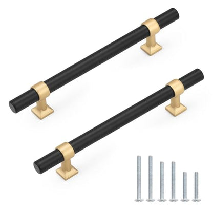 5Pack Hole Centers 5inch(128mm) Black Cabinet Handles with Gold Champagne Base T Shaped Kitchen Cabinet Pulls Hardware Pull Handle for Cabinets Dressers 7.5inch Total Length - color: Black with Champagne Gold Base, size: Hole Centers: 5inch