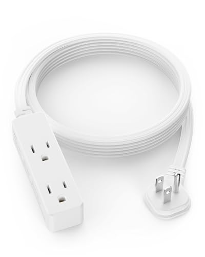 Flat Plug Extension Cord with 3 Outlets - 10 ft White Low Profile Indoor 3 Prong Grounded Power Strip for Home Office & Travel - 16/3 AWG, 13A/1625W - color: WHITE, size: 10 Feet