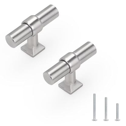 5 Pack Brushed Nickel Kitchen Cabinet Knobs Single Hole Dresser Pulls with Zinc Alloy Base Stainless Steel T Bar Drawer Knob for Bedroom Bathroom - color: Brushed Nickel, size: Single Hole-2inch Length