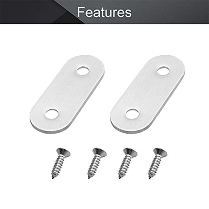 MroMax 10Pcs 201 Stainless Steel Straight Brackets 1.57" x 0.63" Flat Straight Braces Brushed Metal Fixed Connecting Plate for Repairing Furniture, Bookcase, Table, Chair Legs 2 Holes with Screws - size: 1.57"x 0.63"x 0.08"(LxWxT)