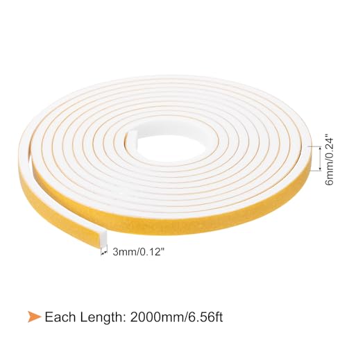 uxcell 1 Roll Foam Weather Stripping, 1/4" Wide X 1/8" Thick X 6.56 Ft Door Seal Strip Adhesive Foam Tape White Insulation Strip for Door Window - size: 1/4"x 1/8"x 6.56 Ft
