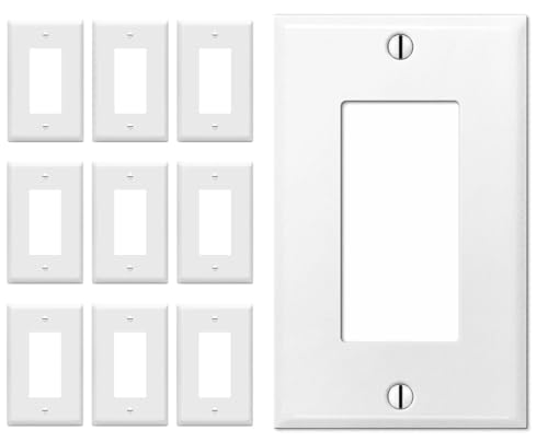 OVERSIZED 1 Gang Decorator - Rocker Wall Plate - Metal Wall Plate for Rocker Style Light Switches, GFCI, Electrical Plug Outlets, Steel Painted White, (MADE IN USA) 5.5 x 3.5 Inches - 10 Pack - color: 1 Gang Rocker 10 Pack