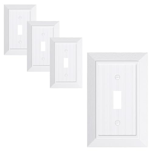 4-Pack Classic Beadboard Single Toggle Light Switch Cover Plate, Unbreakable Polycarbonate Decorative Switch Plate Covers, Pure White 1 Gang Wall Plate - color: Pure White, size: 1 Toggle 4pk