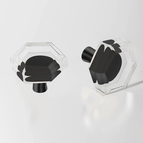 Kitchen Cabinet Drawer Knobs 8 Pack Black Crystal Brushed Cabinets Pulls Knob, Solid Base Closet Cupboard Dresser Drawers Hardware Handles, Golden Bathroom Bedroom Pull Single Hole Satin Brass Knobs - color: Black-8 pack, size: Hexagon